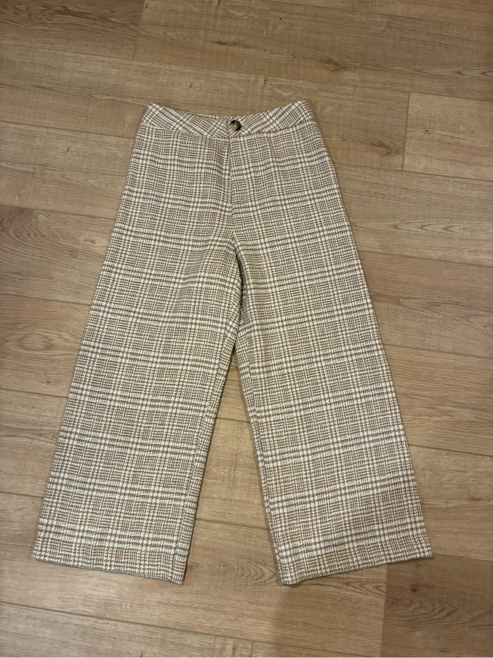Lush Soft Autumn Brown & Cream Plaid Wide-Leg Trousers Academia Preppy small